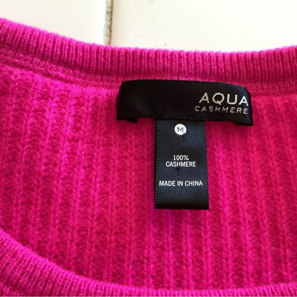 Aqua 100% Cashmere Hot Pink Scoop Neck Sweater From Bloomingdale's - Picture 10 of 10